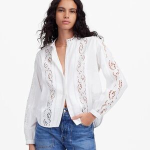 Madewell Women’s Lace-Inset Pintucked Button-Up Top - XS - NWOT